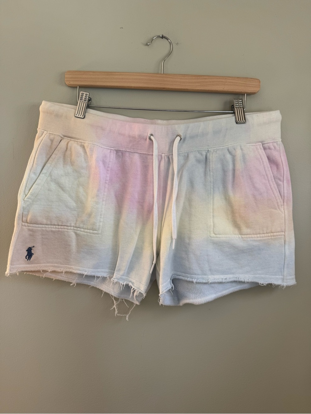 POLO RALPH LAUREN Women's Pastel Tie Dye Fleece Shorts Raw Hem Size LARGE